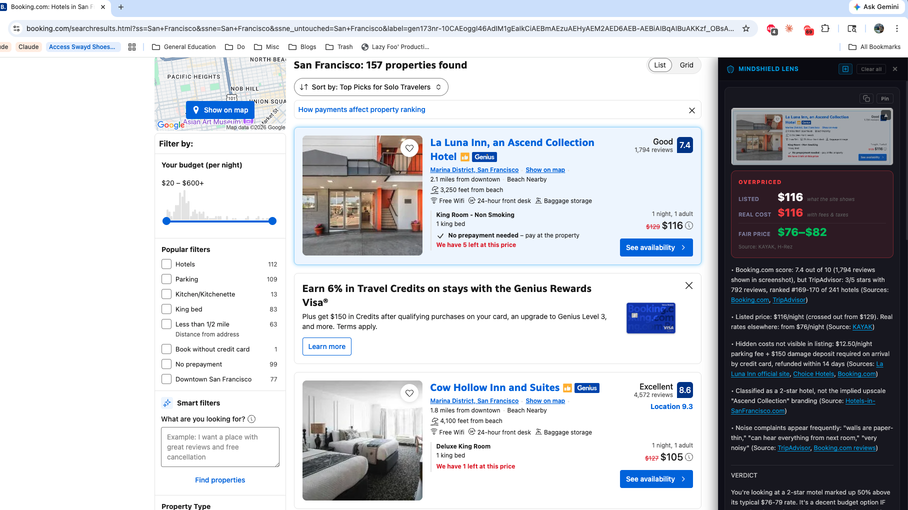 Mindshield analyzing hotel prices on Booking.com