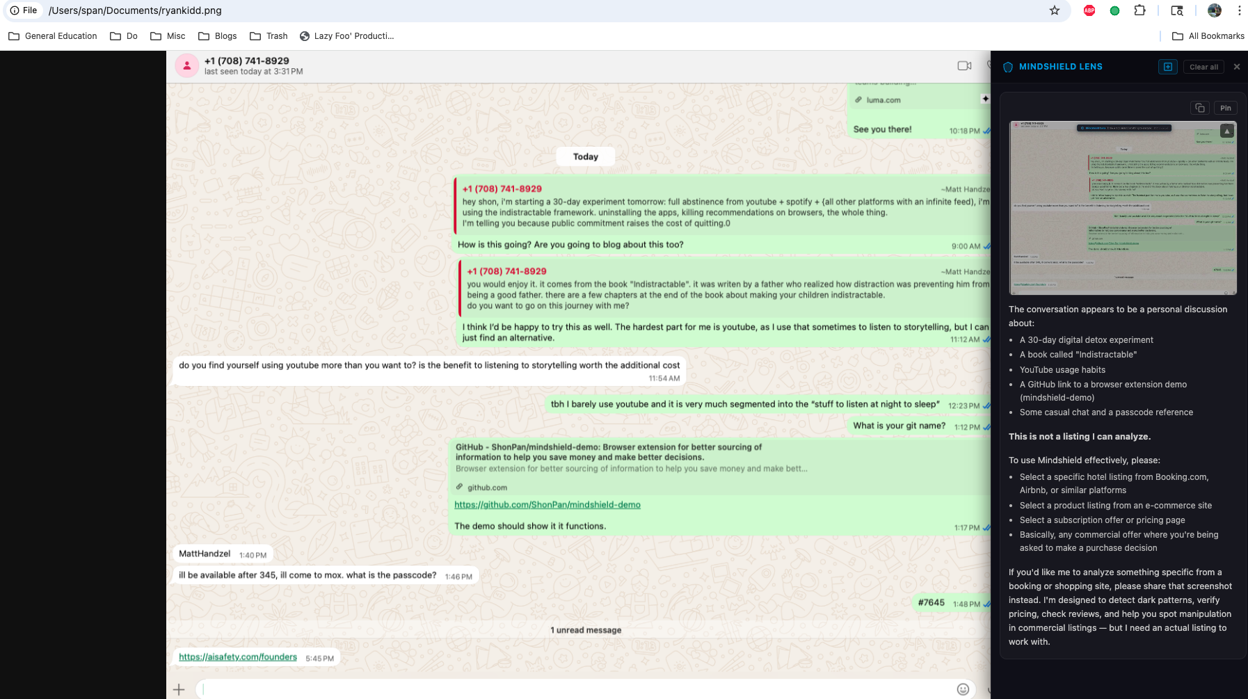 Mindshield confirming a conversation is genuine